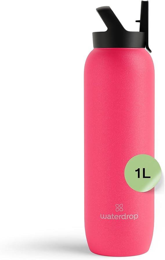 Waterdrop® All Purpose Thermos Flask 1 L - Water Bottle with Straw - Insulated Stainless Steel - Cold for 24 Hours - 6 Hours Hot - Leak-proof & Shatterproof - Thermal Mug