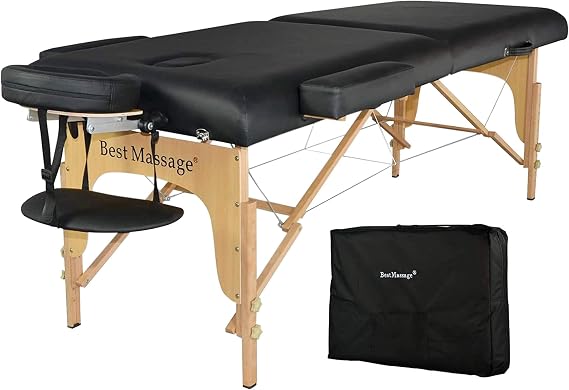 BestMassage Massage Table Portable Massage Bed Spa Bed 88L 35W Height Adjustable 2 Fold Portable 2.5 Inch Sponge Pad Massage Table Bed Facial Cradle Salon Tattoo Bed with Carry Case