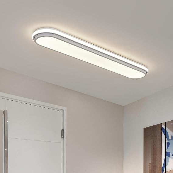 Naroume Smart LED Ceiling Light,92cm Dimmable Modern Metal Linear LED Ceiling Lamp,Flush Mount Wraparound Shape Lighting Fixture with Remote Control for Kitchen Dining Room & Laundry (4-48) x2W [Energy Class B]