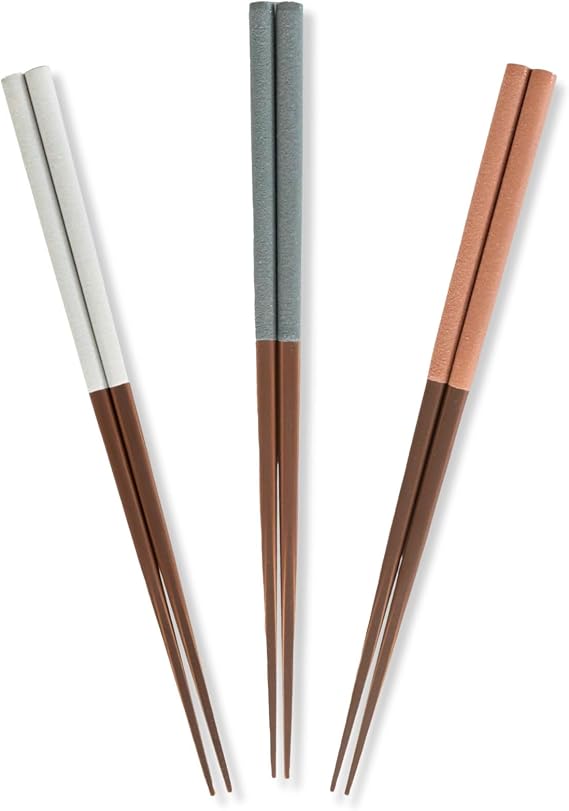 Sunlife "Colon" Chopsticks, Dishwasher Safe, Set of 3, Adult, Long, Easy to Grip, 9.1 inches 23 cm, Antibacterial Finish, Pointed Tip, Blue / Pink / White, Natural Bamboo, Made in Japan, S-03856