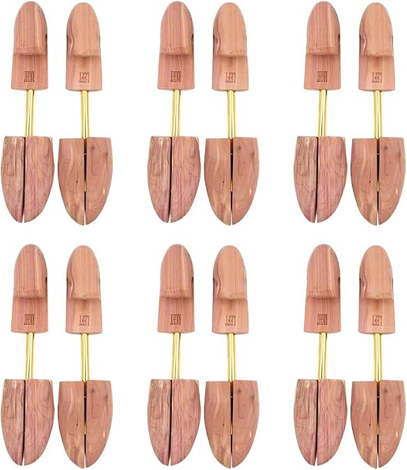 Men's Red Cedar Wood Shoe Tree Single Tube with Split Toe Design 6PKS