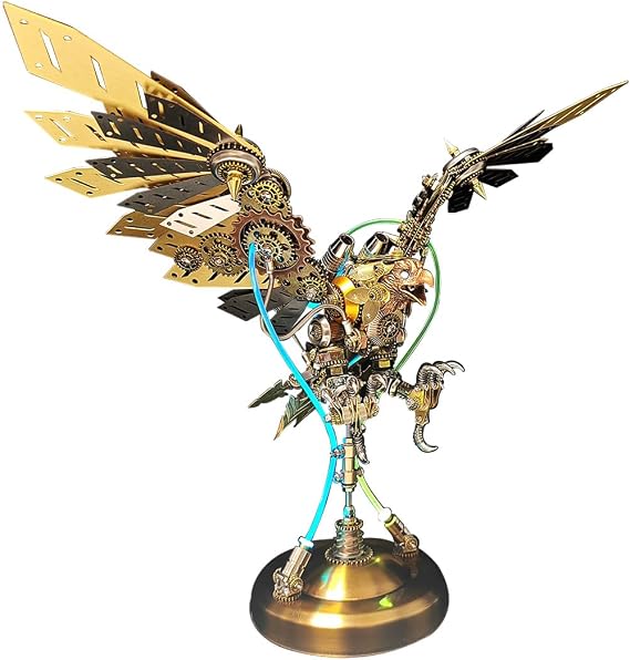 3D Metal Puzzle Model for Adults, Steampunk Mechanical Eagle Model Kit with LED Lights, Metal Animal Models, 3D Jigsaw Assembly Kit, Mechanical Engineering Crafts for Home Office Decor & Gift, 650PCS