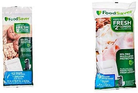 FoodSaver FSFRBZ0316-000 1-Gallon Vacuum Zipper Bags, 12 Count, Multi AND FoodSaver 1-Quart BPA-Free Multilayer Construction Vacuum Zipper Bags, 18 Count