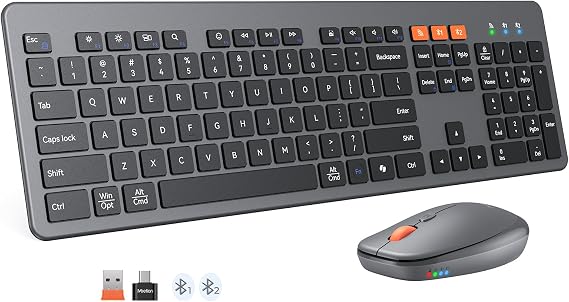 MEETION Wireless Keyboard and Mouse, Ultra Slim Multi-Device Bluetooth Keyboard Mouse, Low-Profile Full Size Keyboard, 1200-3200 DPI Mice, for Computer PC Laptop Tablet iPad, Windows/Mac/iOS