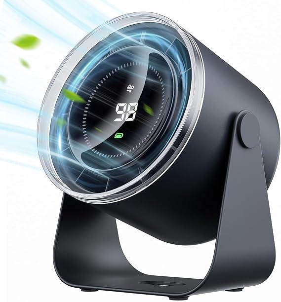 WSKEN Desk Fan with Battery Operated, Quiet Digital Display Portable Fan for Office, Bedroom, Kitchen, Home, Outdoor, 100 Speeds 115 Tilt Small Travel Camping Table Fan,Bluish Black