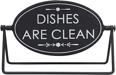 Reversible Freestanding Black Metal Sign, 2-Sided Tabletop Sign Decor for Shelf or Counter, Dishes are DirtyClean