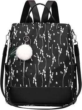 JiaYou Teens Girls fashion Backpack Women Oxford Travel Daypack with pompom ornamentBlack,13 Liters
