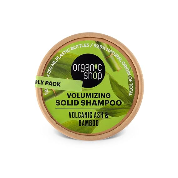 Organic Shop Bamboo & Volcanic Ash Volumizing Solid Shampoo Bar, 100% Vegan & Organic, Paraben Free & 0% Preservatives, Eco Friendly & Cruelty Free.