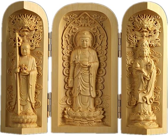 Boxwood Buddha Statue Solid Wood Carvings Carved Locker Box Sculpture Decoration