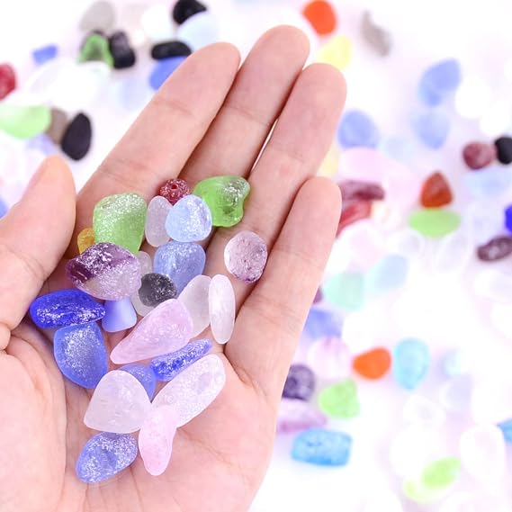 KINGOU Sea Glass Rocks 15.5 Ounces Frosted Candy Stones Vase Filler Mixed Color Glass Pebbles/Beads for Beach Wedding Decor/Crafts/Aquarium/Fish Turtle Tank