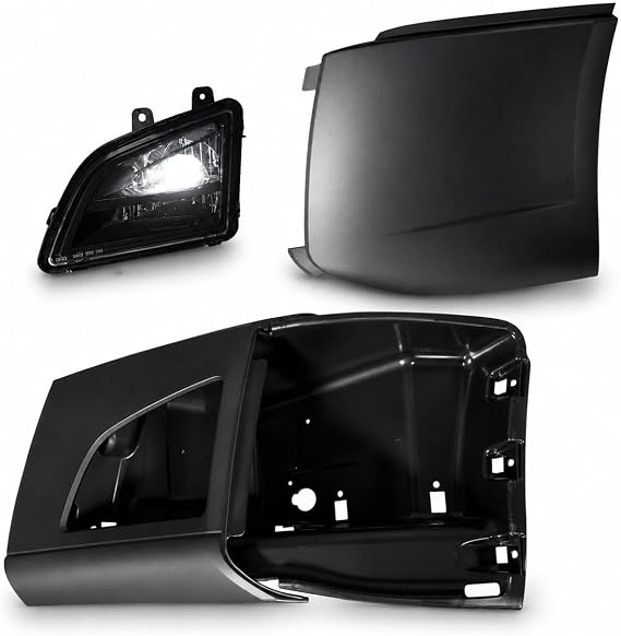 QSC Truck Parts Bumper Corner + Cover + LED Fog Light Left compatible with Volvo VNL 2018+