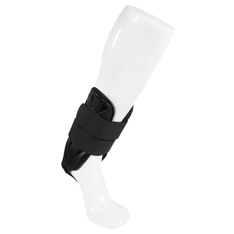 OTC Hinged Ankle Stabilizer, Adjustable Stirrup Brace with Rigid Stays for Sprains and Injuries, Walker Boot Transition, Black, X-Small