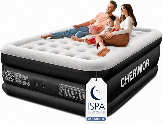 CHERIMOR Queen Air Mattress with Built-in Pump 18in, Upgraded 40 Air-Coil
