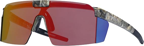 Piranha Eyewear Backcountry Flip Up Shield Sunglasses for Men with Red Mirror Lenses and Peripheral Coverage