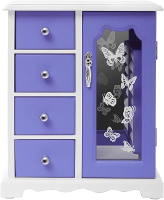 Modern Jewelry BoxCabinet, Jewelry Box with 4 Pullout Drawers, Built-in Necklace Carousel and Large Mirror, for Women Girls Ring Necklace Style 1