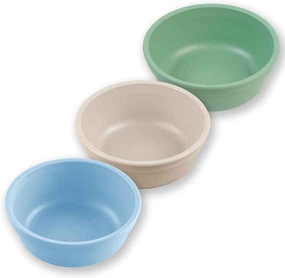 Re-Play 12 oz. Toddler Bowls Set of 3 - Kids Deep-Walled, Durable & Reusable Snack and Meal Bowls, Dishwasher & Microwave Safe, BPA-Free, Made in USA from Recycled Plastic, Beach Baby
