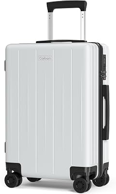 Carry On Luggage 22x14x9 Airline Approved, 20 inch Hard Shell Suitcase, ABS Hardside Suitcases, Lightweight Travel Luggage with 8 Silent Spinner Wheels, PearlWhite