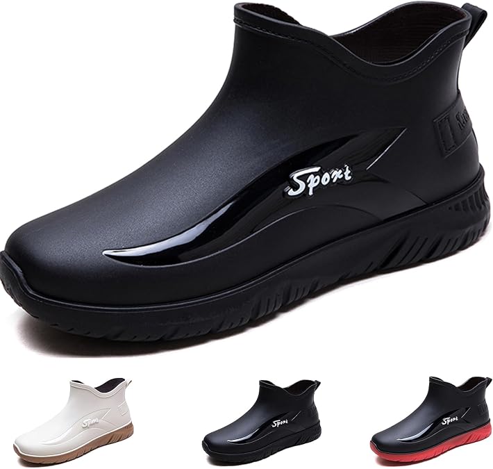 Men's Flat Garden Rain Boots Fashion Soft Platform Anti-Slip Outdoor Mid Top Work Waterproof Galoshes Short Rain Boot