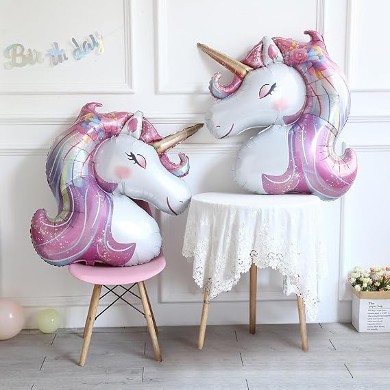 Unicorn Birthday Party Decorations for Girls Pink Purple Balloon Set, 2Pcs Large Rainbow Unicorn Foil Balloons with for Princess Themed Birthday Baby Shower Wedding Party Decorations Supplies