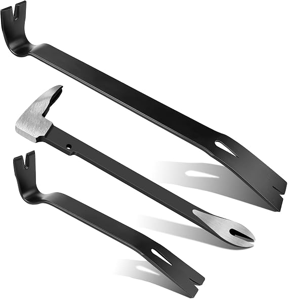 Lytool 3-Piece Pry Bar Set for Home Remodeling 9, 10 & 15 Flat Pry Bars with Nail Puller, Thin Edge Design for Trim, Baseboard & Woodworking