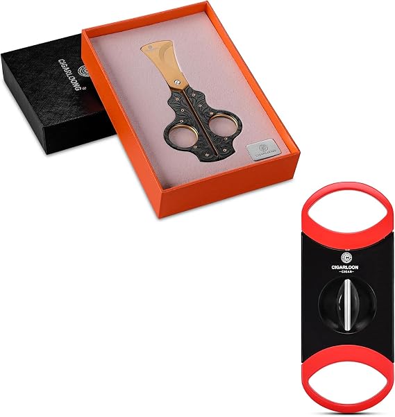 Cigar Scissors with Leather Case and Double Cut Blade Sharp Cigar Cutter
