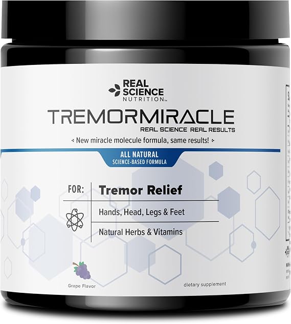 Real Science Nutrition Tremor Miracle - Essential Tremor Herbal Supplement Powder for Hands, Legs, Feet, Head Tremors (13.4 Oz, Grape Flavor)