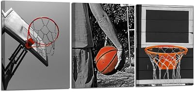 iKNOW FOTO 3 Piece Black and White Sports Canvas Wall Art Basketball Poster Art Prints Painting Framed Pictures Art Work for Gym Walls Decor Boys Gift 12x16inchx3pcs