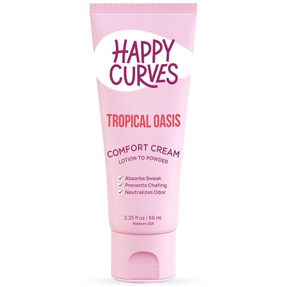 HAPPY CURVES Lotion to Powder Anti Chafing Odor Control Cream for Women: Aluminum-Free Cream for Private Parts, Under Breast, Body 2.25 Fl Oz (1 Pack, Tropical Oasis)