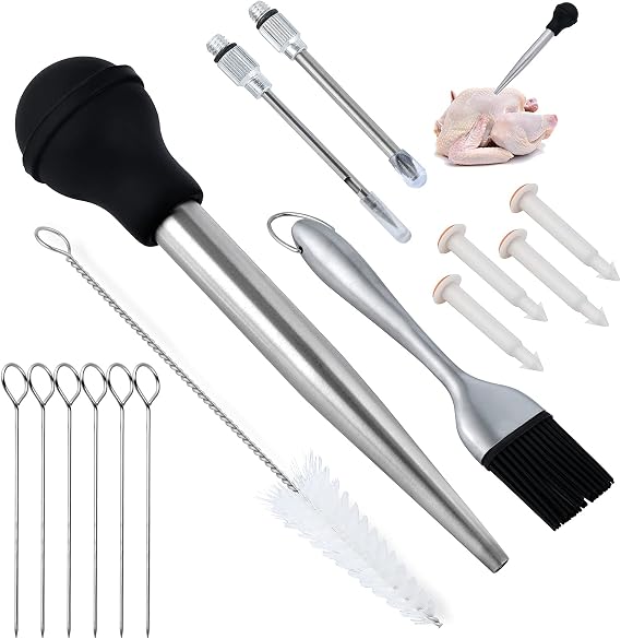 Stainless Steel Turkey Baster Set w/Timer and Lacer A Must For Thanksgiving