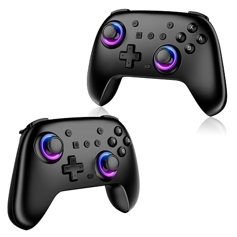 JORREP Switch Controllers 2 Pack, RGB Switch 2 Controller for Nintendo Switch/Switch 2/Lite/OLED, Wireless Switch 2 Pro Controller with Wake up/6-Axis Gyro/Dual Vibration/Turbo/Screenshot (Black)