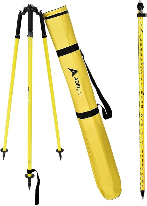 AdirPro 3-Position Snap-Lock Rover Rod (Yellow), AdirPro Prism Pole Tripod (Yellow) Bundle