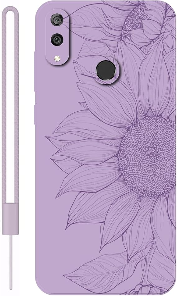 Sunrive Case compatible with Huawei Y7 2019/Y7 Prime 2019, Ultra Slim matte Soft Premium TPU Back Rubber Bumper Protector Patterns Cover(purple)+1 x Phone Lanyard