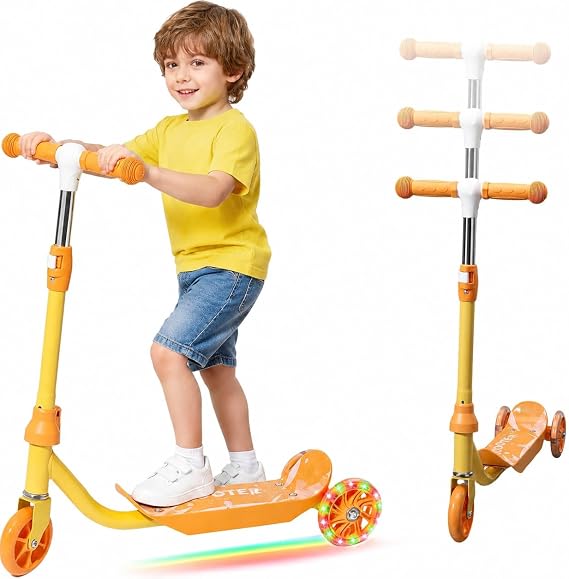 Kids Scooter - LED Light Up 3 Wheel Scooter for Kids 3-5, Adjustable Handlebar Height, Long Anti-Slip Deck,Heavy Duty Metal Scooters for Boys Girls Ages 3-5 5-7, up to 110 Lbs