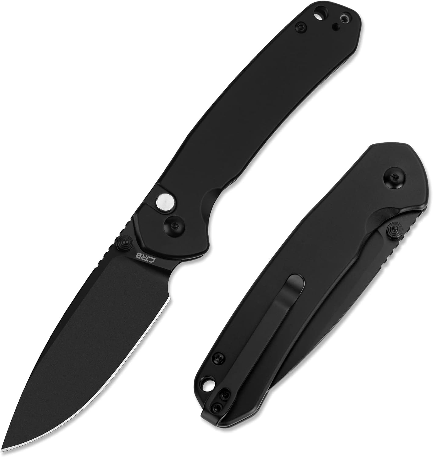 CJRB Folding Knife Pyrite J1925 AR-RPM9 Blade and Black PVD Stainless Steel Handle Button Lock EDC Pocket Knife with Clip