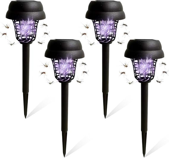 Solar Bug Zapper, Mosquitos Killer Lamp Lighting, Fly Zapper, Outdoor Solar Mosquito Zapper, Mosquito Repellent Lamp, 2 Lighting Color Modes, 10h Working, for Home Garden Yard, 9 * 35.5cm (4pcs)