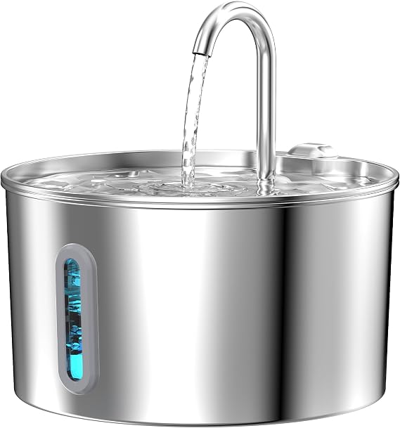 Cat Water Fountain Stainless Steel: 2.2 L Cat Fountain for Drinking - Automatic Pet Water Fountain for Cats Inside - Metal Cat Dog Water Dispenser Bowl with Faucet Water Level Window Ultra Quiet Pump | 74oz Water Fountains for Cats Indoor, Kitty Spout, BPA-Free, SUS304, Gifts for Cats, Dogs, Small Animals, 1 Filter & 1 Sponge
