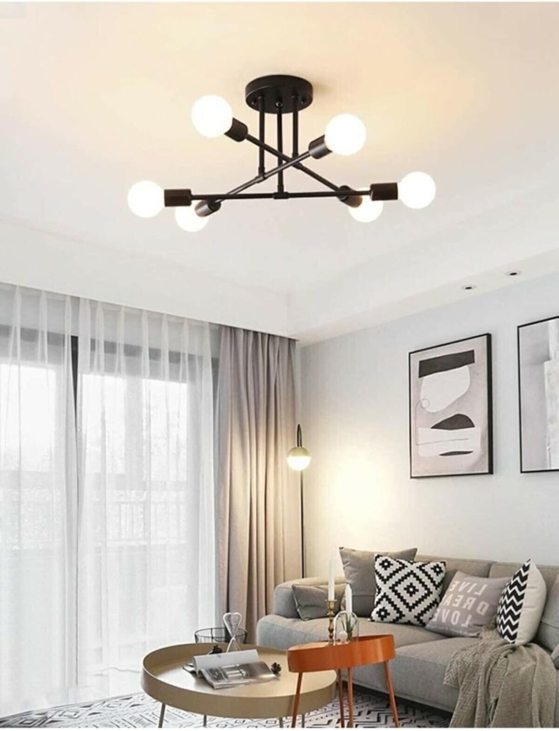 Fer Chandelier Spider cross modern sports ceiling plofonier black Living Room - Kitchen - Bedroom 6-piece chandelier WITHOUT BULBS