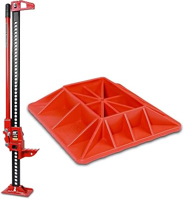 BIG RED Farm Jack 48 with Jack Base Mate,Utility High Lift Farm Jack with Off-Road Jack Base Stand to Alleviate Jack Hoisting Sinkage,Sand Mud Snow Recovery Kit for Car Truck Jeep ATV SUV UTV