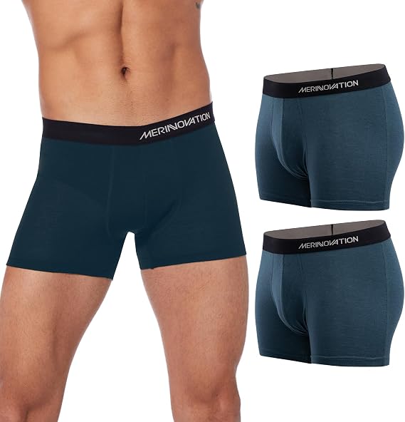 MERINNOVATION 2 Packs Merino Wool Underwear Men - 100% Merino Wool Boxer Briefs for Men Everyday Breathable Anti-Odor Boxers