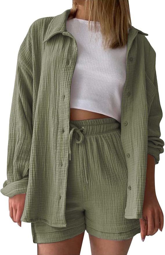 2 Piece Sets for Women Lounge Wear Matching Two Piece Pajama Fashion Oversized Shirts and Shorts Spring Outfit 2025