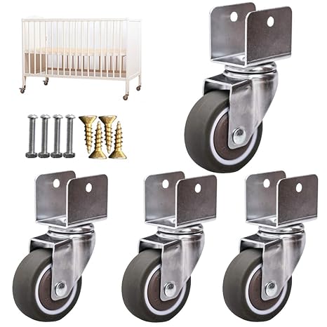 Castor Wheels,Heavy Duty castors,Crib Swivel with U-Bracket, 2" 50mm Moving Swivel Wheel,Furniture Caster Wheels,Heavy Duty TPE Rubber Replacement Caster,Load 75Kg,4pcs