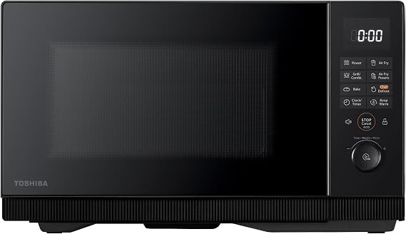 TOSHIBA 26L 6-in-1 Professional Air Fry Plus Microwave Combo with Chef Defrost, Crispy Grill,Bake,Convection,Combi, 10 Power Levels, 20 Auto Menus, 900W Microwave, 1500W Grill, Black, MV2-EC26SF(BK)