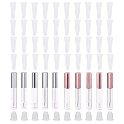 50 Pcs Lip Gloss Tubes Kit - 40 Pcs 15ml Empty Lip Gloss Containers and 10 Pcs 10ml Lip Gloss Tube with Wands - 5 Rose and 5 Silver with Stoppers