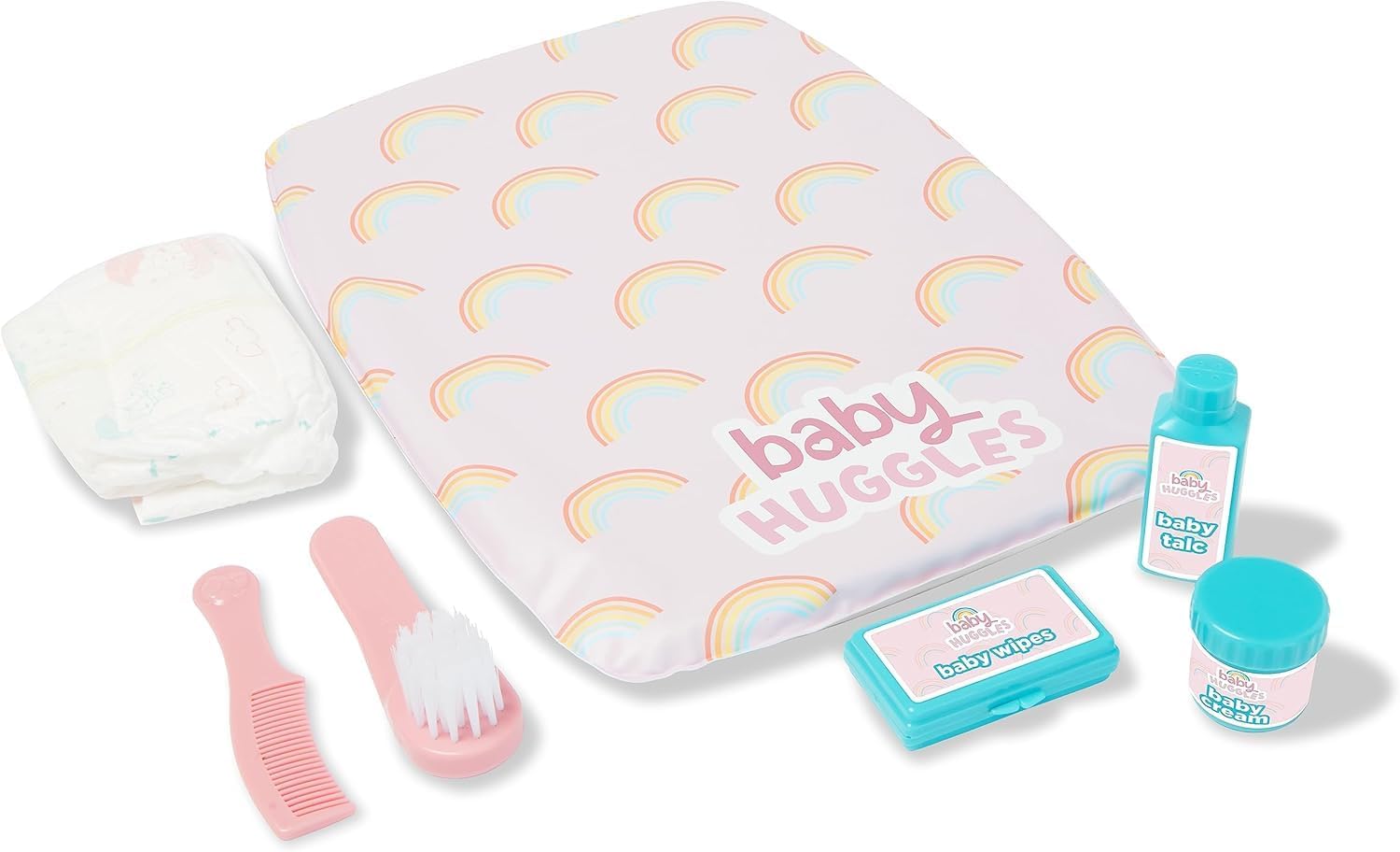 Ultimate Care Kit for Dolls: Authentic Play with Rainbow Cushioned Changing Mat, Nappy, Brush, Comb, and Containers - Suitable for Dolls up to 46cm - Encourages Realistic Role Play - Ages 3