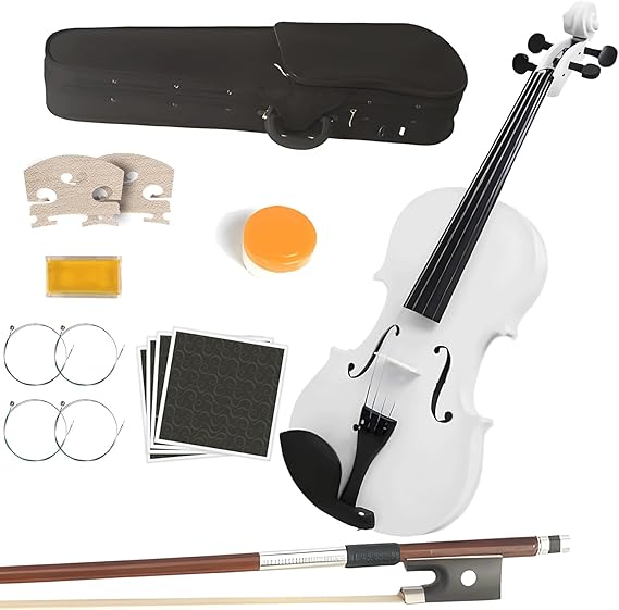 MA 16-Inch Solid Wood Viola in White Finish - Handcrafted 4/4 Size Acoustic Viola for Students & Adults with Case, Bow, Rosin, Bridge & Strings
