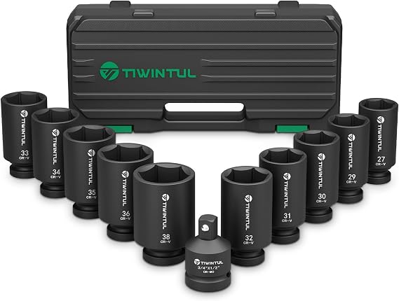 11Pcs Axle Nut Socket Set, 1/2" Drive Metric Impact Deep Socket