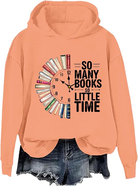 Book Sweatshirt & Hoodie Retro Bookish Books Clock Graphic Reading Book Lover Hoodie Unisex