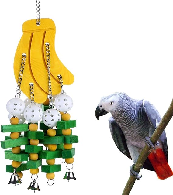 KINTOR Bird Chewing Toy Large Medium Parrot Cage Bite Toys African Grey Macaws Cockatoos Eclectus Amazon (Banana-22inch)