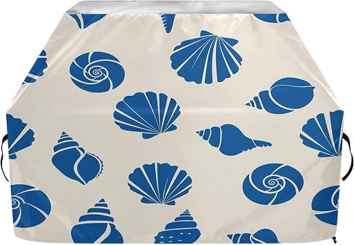 Blueangle Blue Shell Silhouettes Grill Cover - 65" Heavy Duty Waterproof for BBQ/Gas Grills, Windproof Edges All Weather Protection