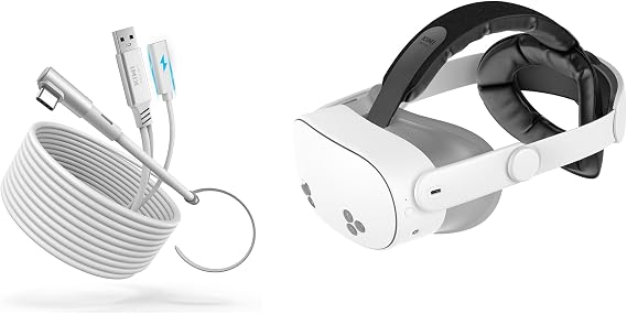 KIWI design K4 Head Strap, VR Headset Accessories for Meta Oculus Quest 3/3S and Link Cable with Charging 16FT